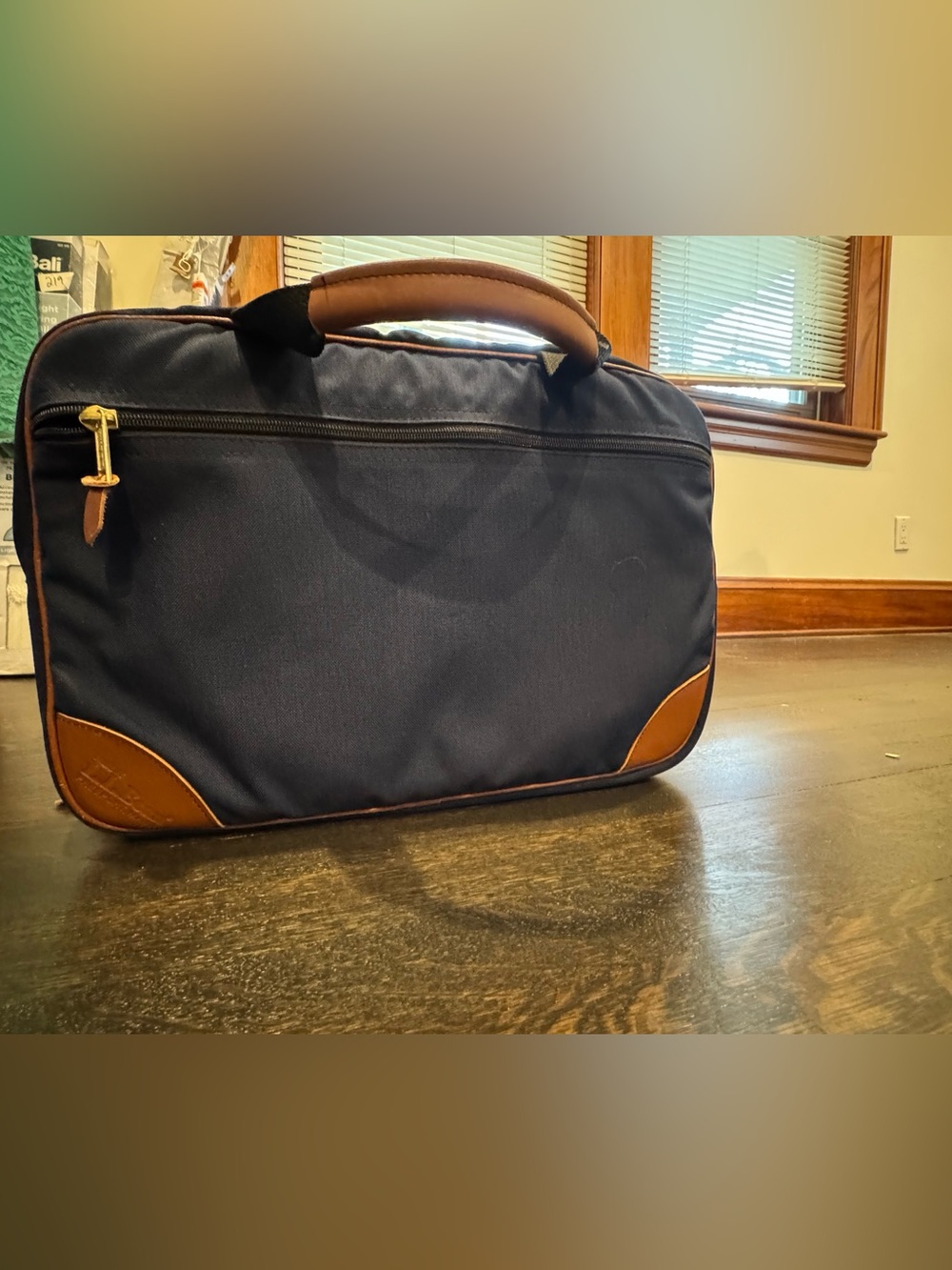 Vtg 90s LL Bean Continental Briefcase Navy Leather Messenger Bag Travel Shoulder